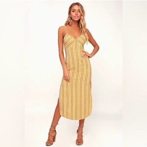 Amuse Society White Sands Yellow Striped Tie-Back Midi dress